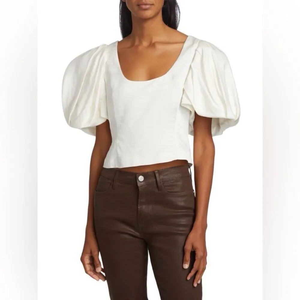 Frame NWT Puff Sleeve U neck top in Off White XS MSRP $428